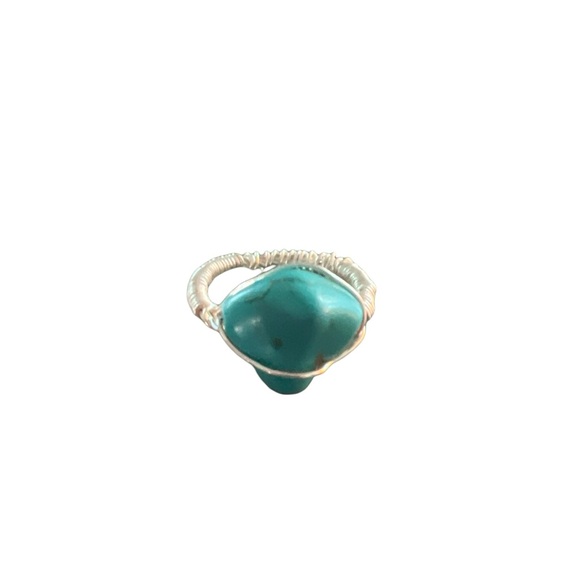 HANDMADE | TURQUOISE STONE SILVER WIRE RING SZ 5 3/4 - Picture 3 of 5
